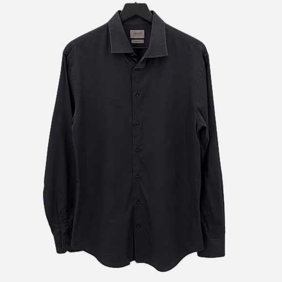 Armani Collezioni Slim Fit Button Up Long Sleeve Shirt in Black - Size 16 1/2 - Picture 1 of 10